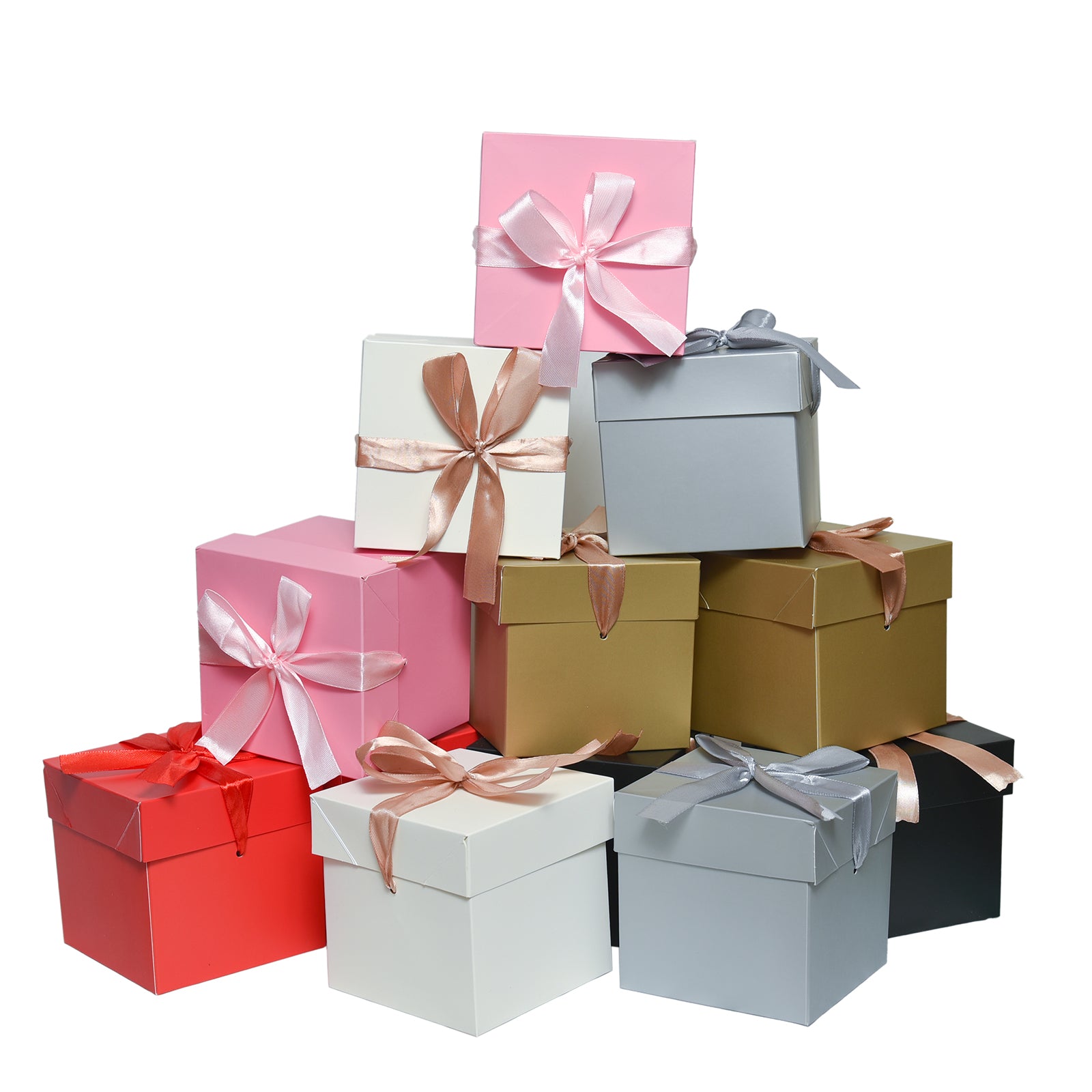 12 Pcs Mixed Color Gift Boxes with Lids, 6 Color Squared Boxes for Birthday Wedding Party (Multicolor, 6x6x6 Inch)