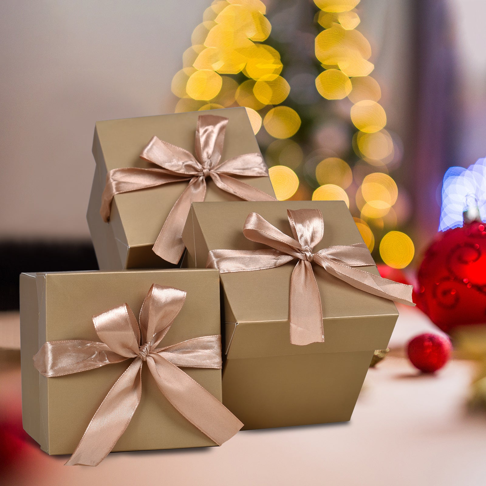 12 Pack Gift Boxes with Lids,Nested Squared Boxes with Lids for Fathers Day, Graduations, Weddings, Birthdays and Christmas,Christmas Gift Box, New Year Gift Box(Gold, 4”×4”×4”)