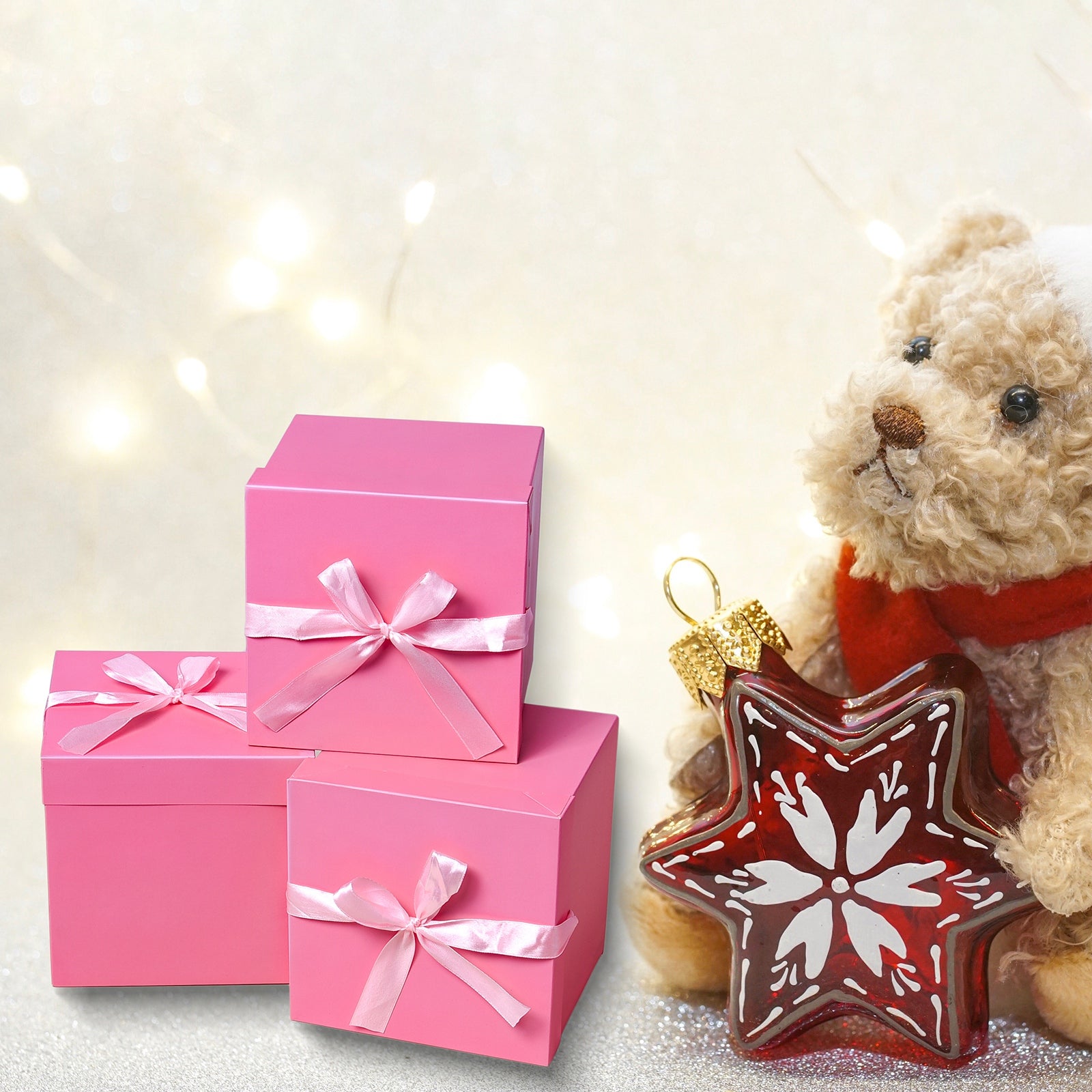 12 Pcs Squared Gift Box with Lids,Pink Boxes for Present Birthday Wedding Valentines Christmas & Party,Gift Box(Pink, 6”×6”×6”)
