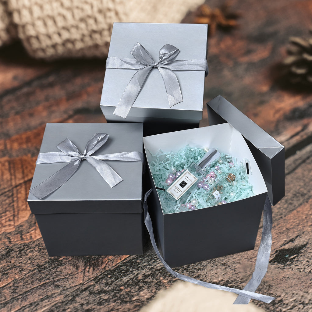12 Pack Christmas Gift Box, New Year Gift Boxes, Silver Boxes for Birthday's Present and Anniversary (Silver, 6”×6”×6”)