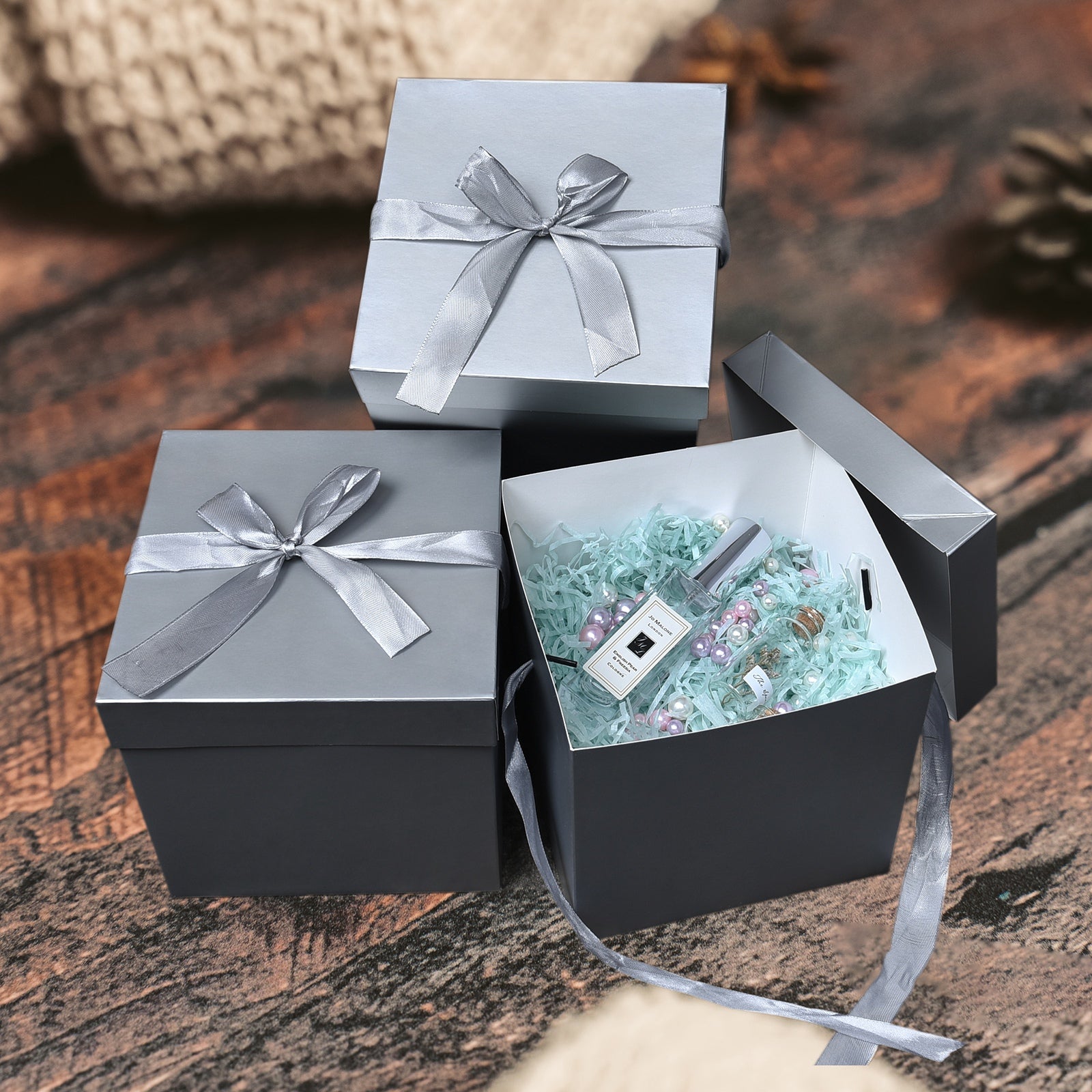 12 Pack Christmas Gift Box, New Year Gift Boxes, Silver Boxes for Birthday's Present and Anniversary (Silver, 6”×6”×6”)
