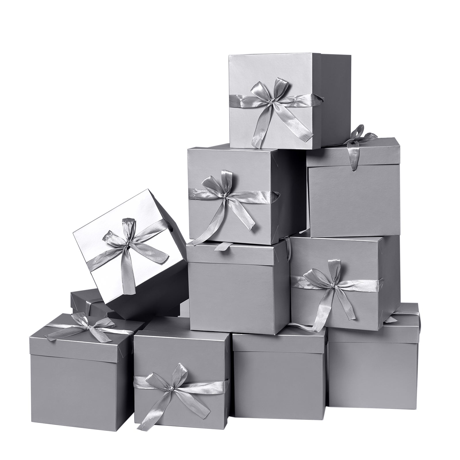 12 Pack Christmas Gift Box, New Year Gift Boxes, Silver Boxes for Birthday's Present and Anniversary (Silver, 6”×6”×6”)